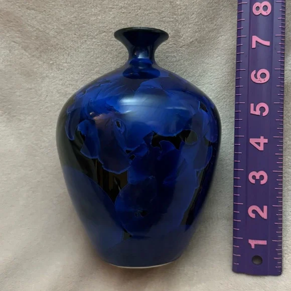 Mary Burton Studio Art Pottery Cobalt Blue Crystalline Vase 9” Artist Signed